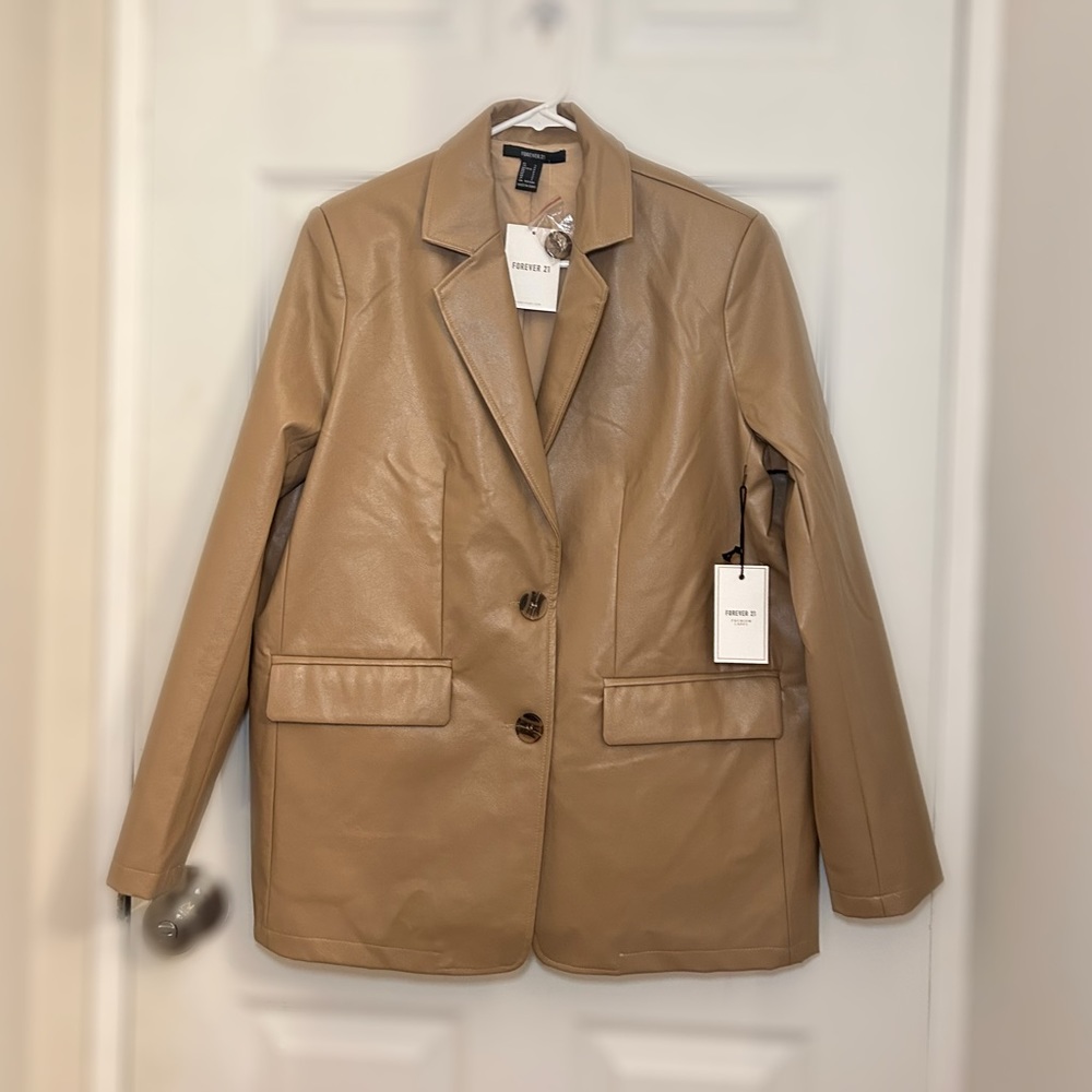 Forever 21 Taupe Faux Leather Blazer Size S